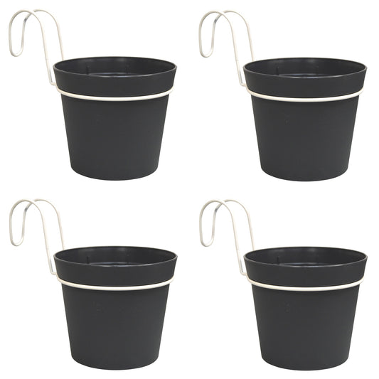 4 Macetas Cilíndricas Ø 14 Cm Con Ganchos, En Polipropileno Antracita_0