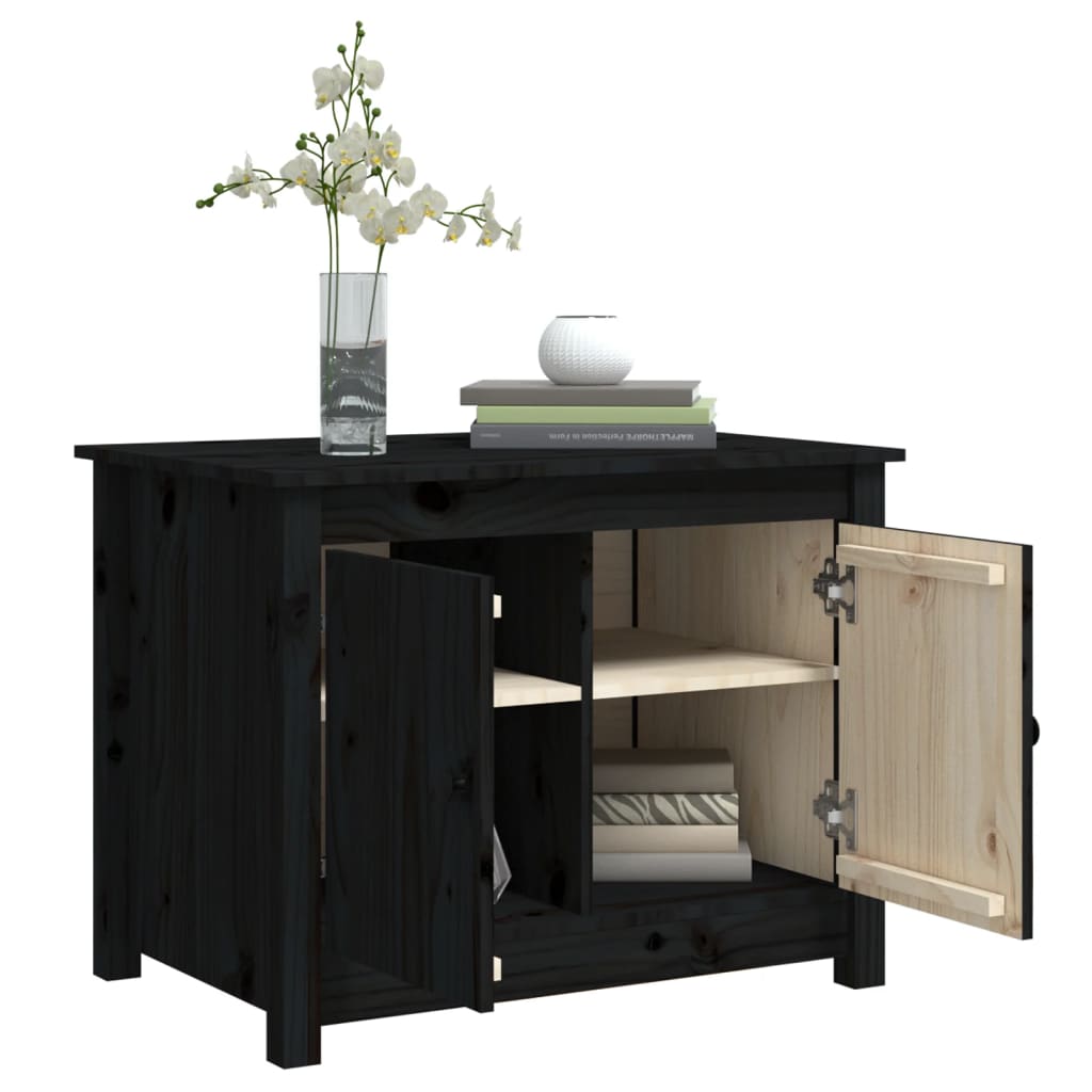 Mesa De Centro De Madera Maciza De Pino Negro 71x49x55 Cm_3