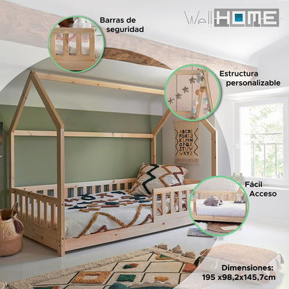Well Home Cama Infantil 'bosco' Diseño Cabaña 90x190cm