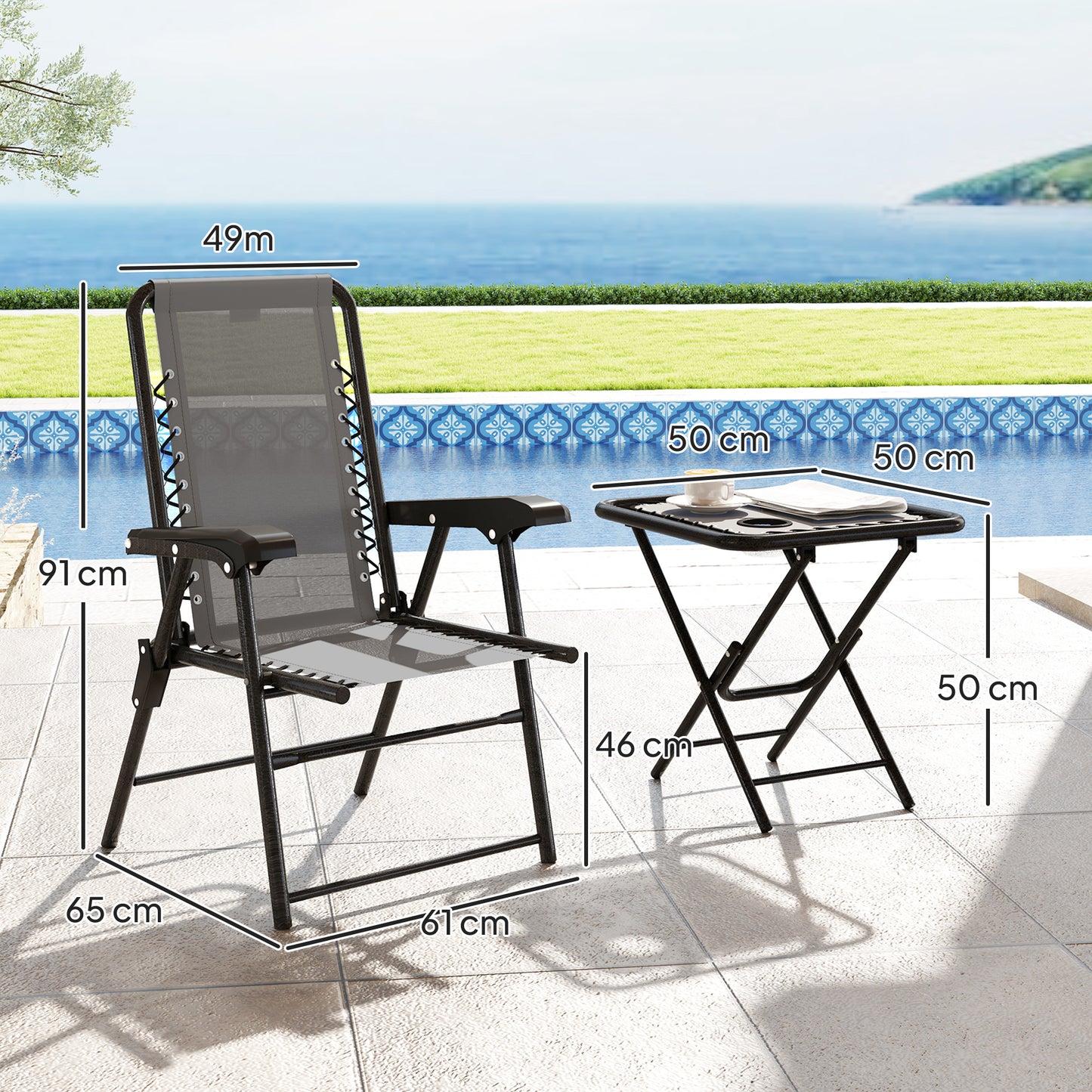 Outsunny Conjunto De Mesa Y Sillas De Terraza Exterior De 3 Piezas Gris Oscuro_2