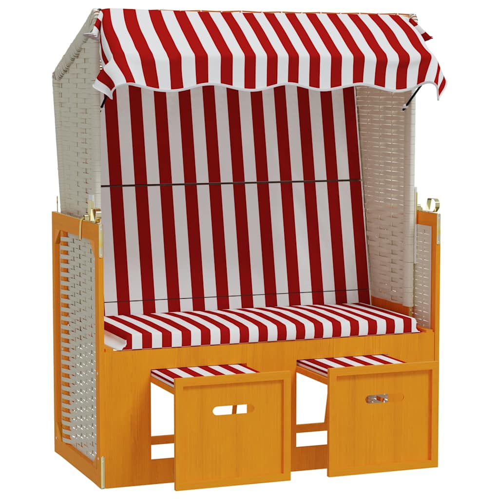 Silla Playa Strandkorb Dosel Ratán Sintético Madera Rojo Blanco_0