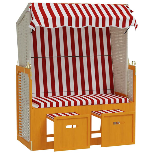 Silla Playa Strandkorb Dosel Ratán Sintético Madera Rojo Blanco_0
