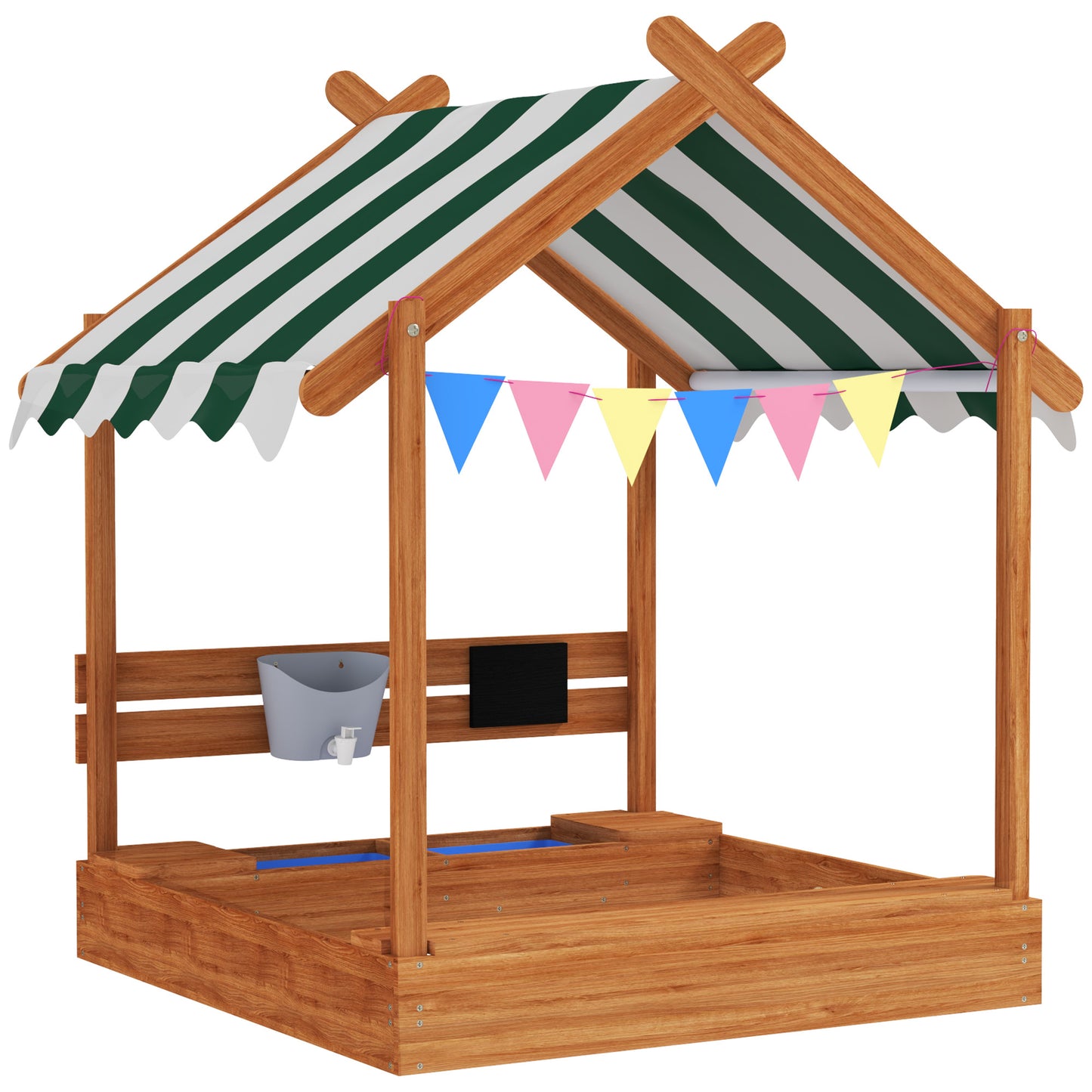 Outsunny Arenero Para Niños De Madera Con Toldo 124x116x146 Cm Naranja_0