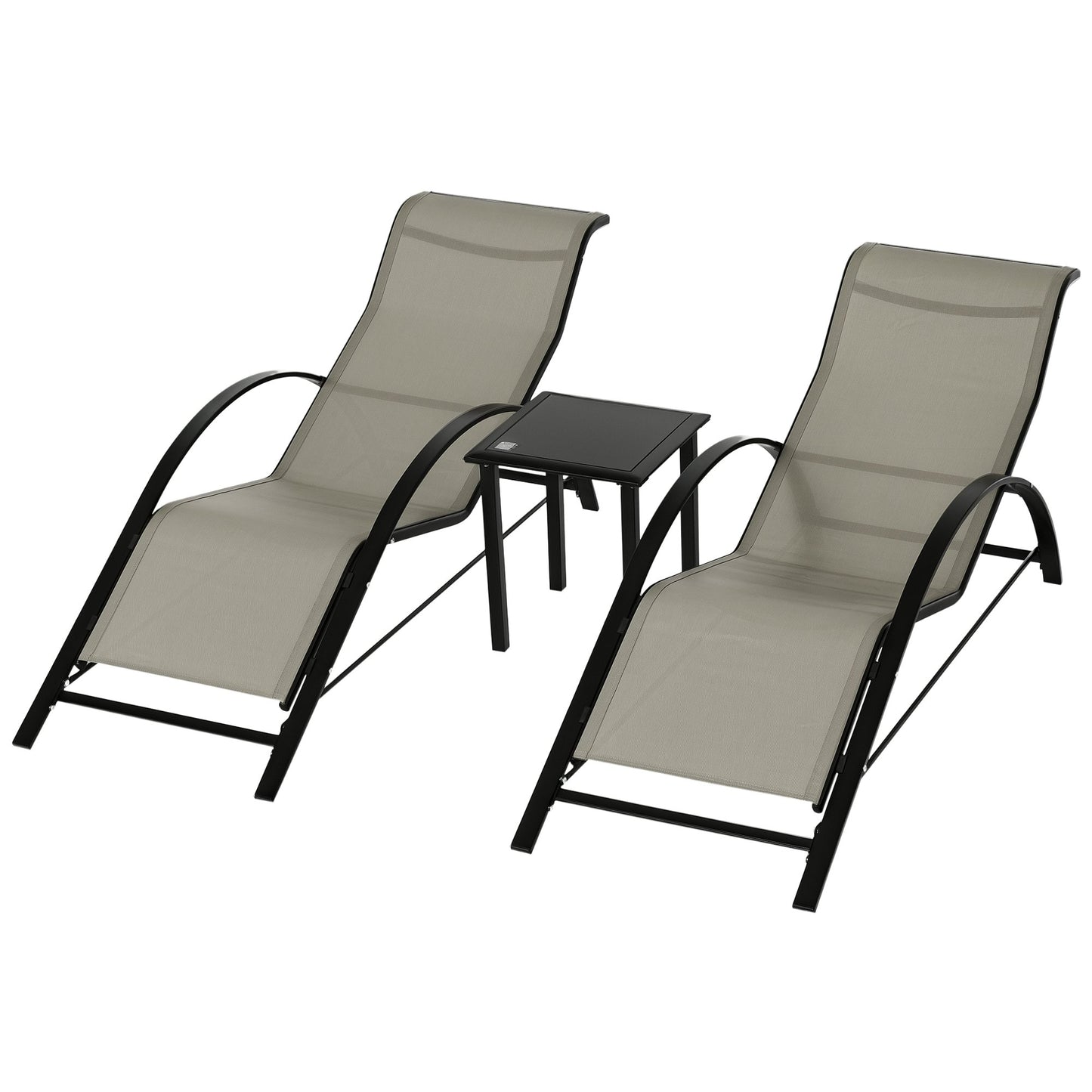 Outsunny Set De 2 Tumbonas Jardín Exterior Con Mesa Auxiliar Reposabrazos Gris_0