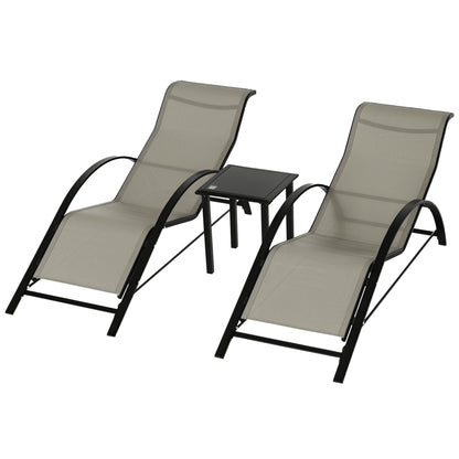 Outsunny Set De 2 Tumbonas Jardín Exterior Con Mesa Auxiliar Reposabrazos Gris_0