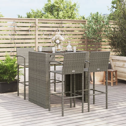 Vidaxl Mesa Y Taburetes Altos Jardín 5 Piezas Ratán Sintético Gris_1