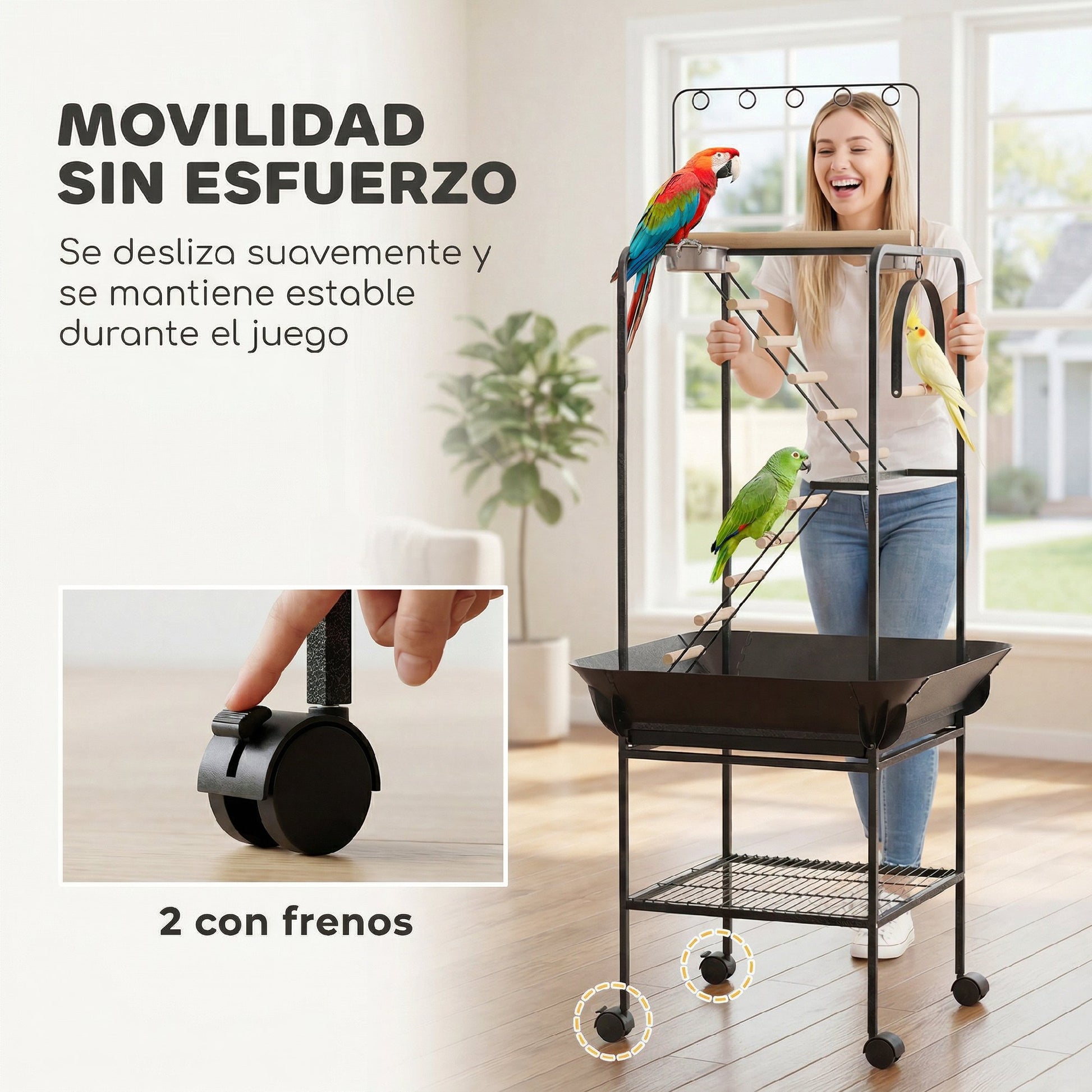 Pawhut Parque De Juegos Para Pájaros Con Ruedas Escaleras Columpio 63x63x163 Cm_5