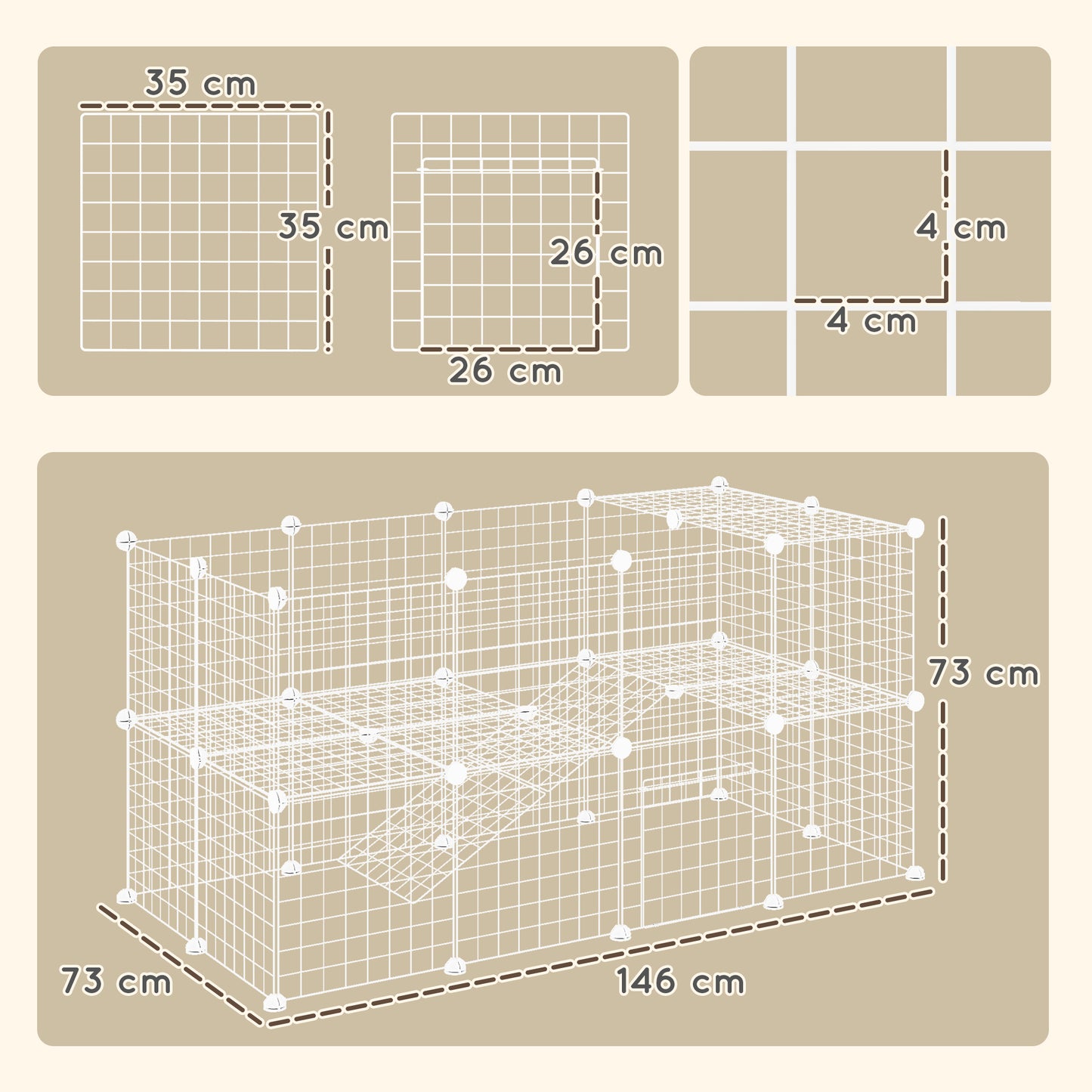 Pawhut Jaula Para Animales Pequeños Forma Personalizable 146x73x73 Cm Blanco_2