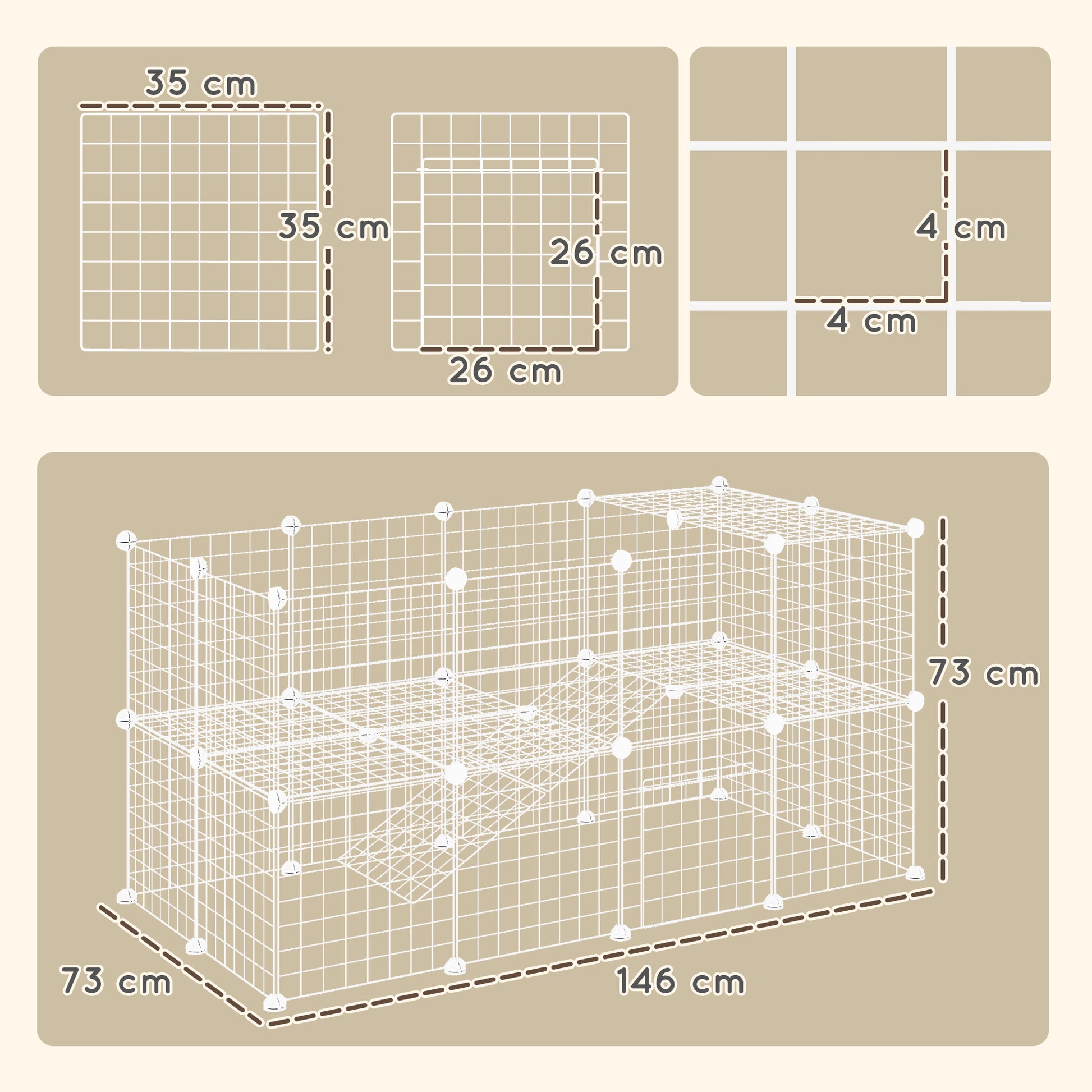 Pawhut Jaula Para Animales Pequeños Forma Personalizable 146x73x73 Cm Blanco_2