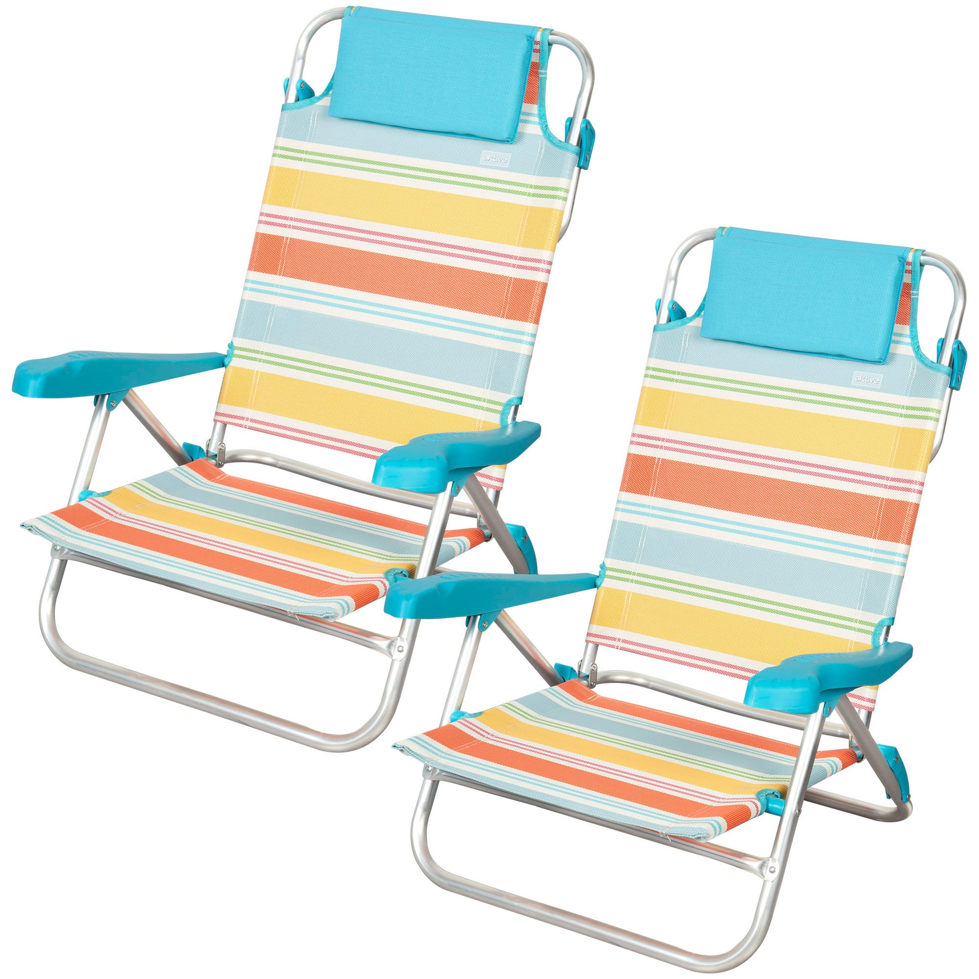 Aktive Pack 2 Sillas Plegables Playa 48x60x90 Cm Rayas Multicolor 7 Posiciones Con Cojín_0