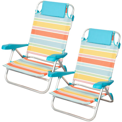 Aktive Pack 2 Sillas Plegables Playa 48x60x90 Cm Rayas Multicolor 7 Posiciones Con Cojín_0