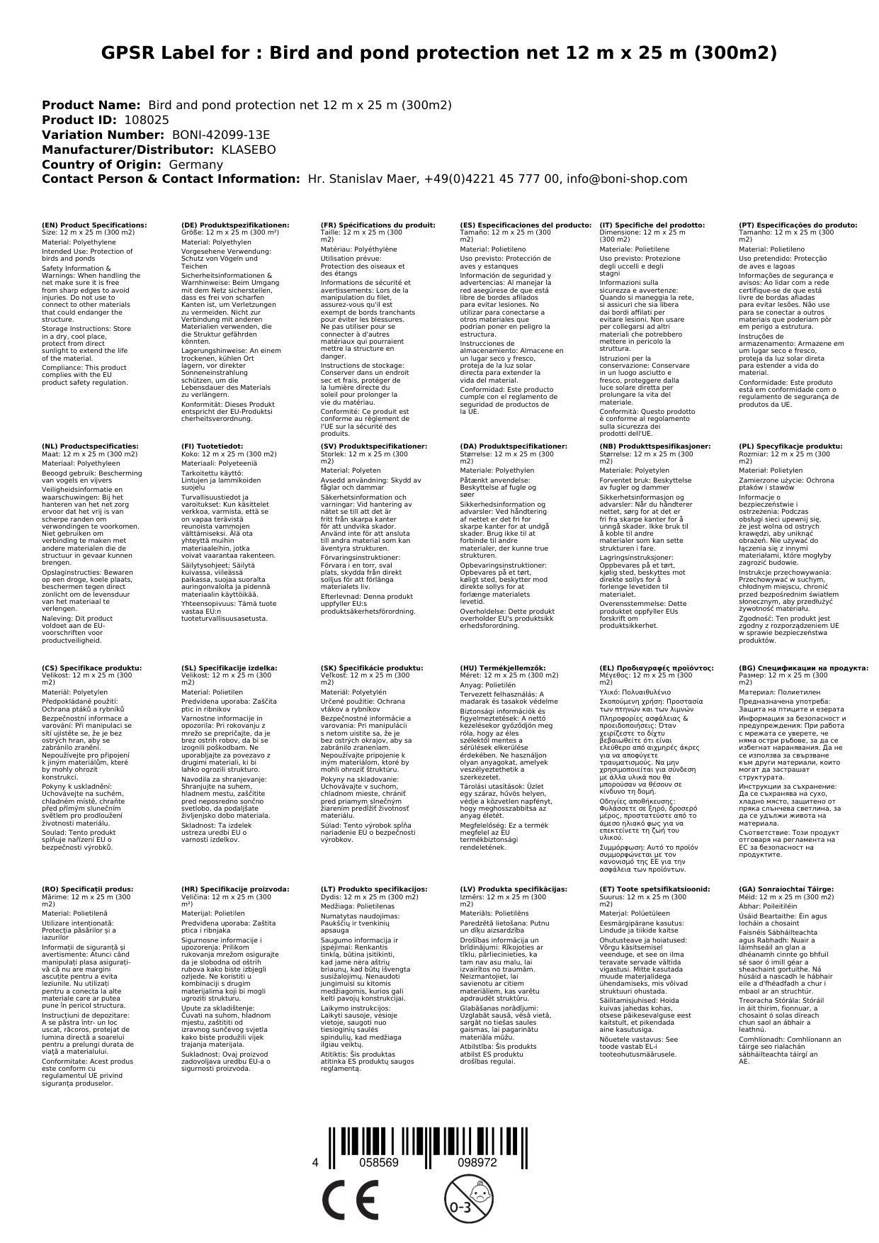 Red Protectora Estanque 300m², Malla Anti Pájaros Jardín