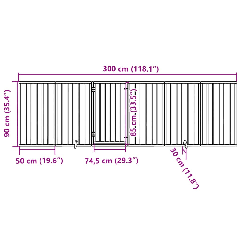 Vidaxl Puerta Para Perros Con Puerta Plegable De 6 Paneles Marrón 300 Cm Madera De Álamo_2