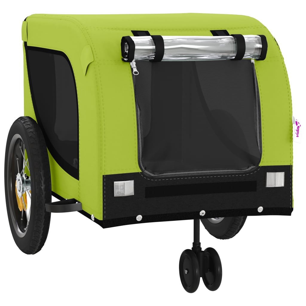 Remolque De Bicicleta Mascotas Hierro Tela Oxford Verde Negro_3