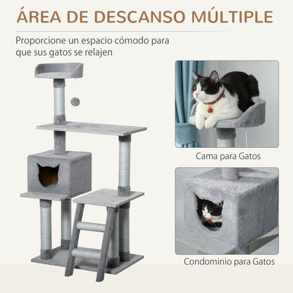 Pawhut Árbol Rascador Para Gatos Altura 124 Cm Con Plataformas Escalera Cueva Y_5