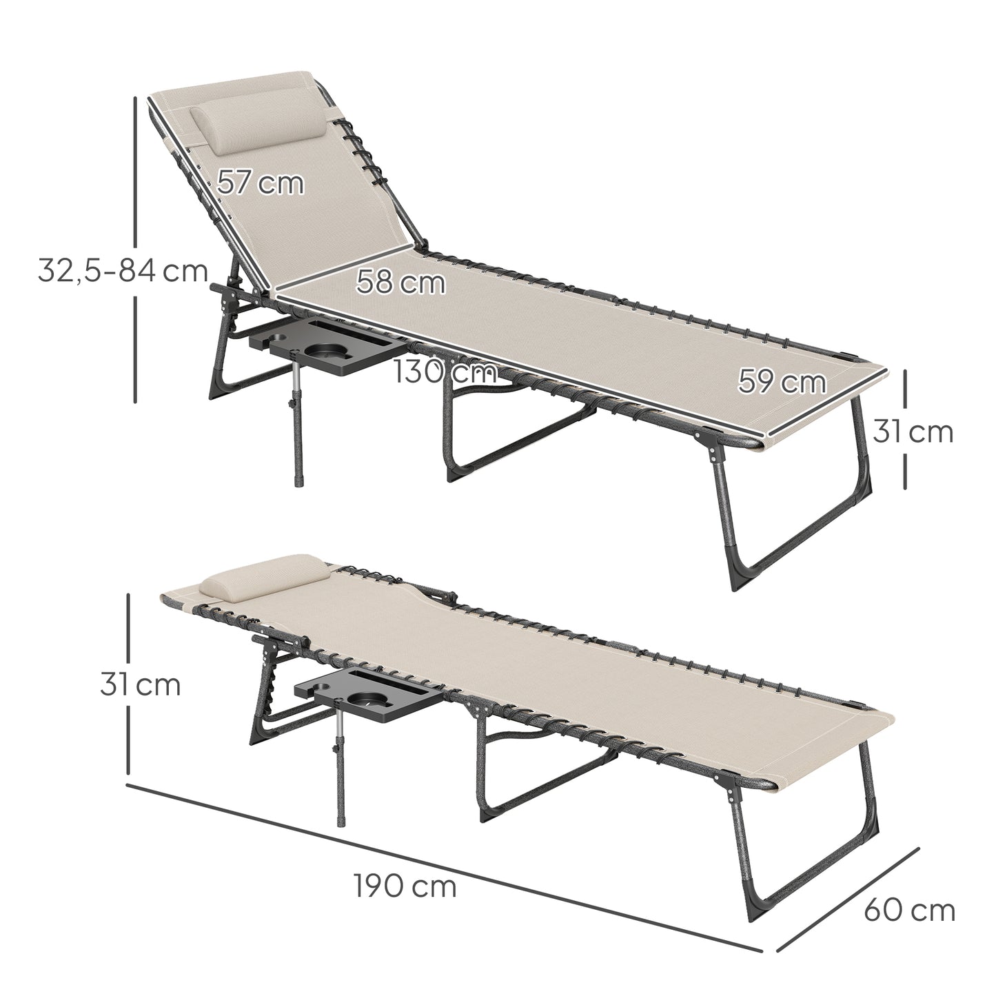 Outsunny Tumbona Plegable Con Respaldo Ajustable Reposacabezas 190x60x31 Cm_2