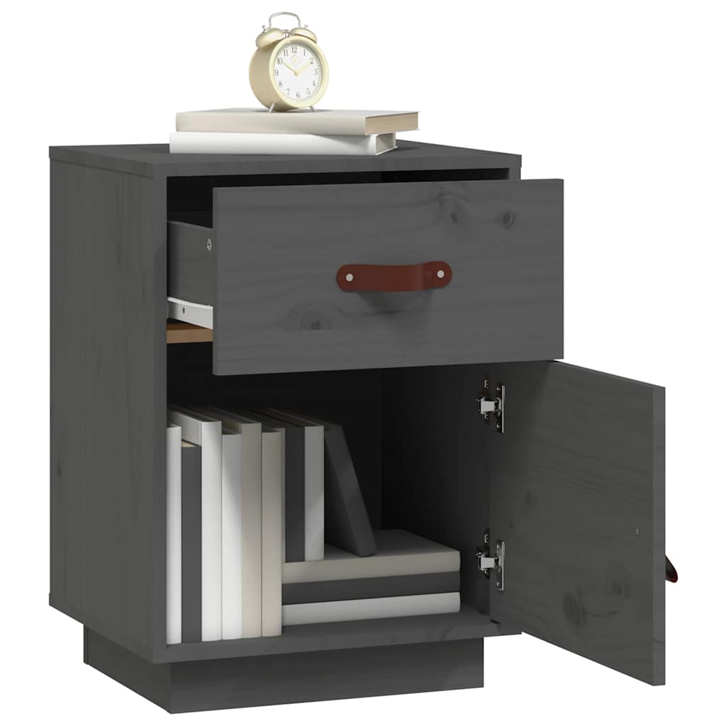 Mesitas De Noche 2 Uds Madera Maciza De Pino Gris 40x34x55 Cm_2
