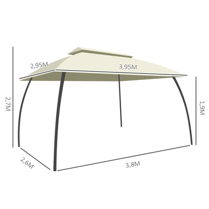 Outsunny Cenador De Jardín 4x3m Con Doble Techo 4 Cortinas Y 4 Mosquiteras Crema_2
