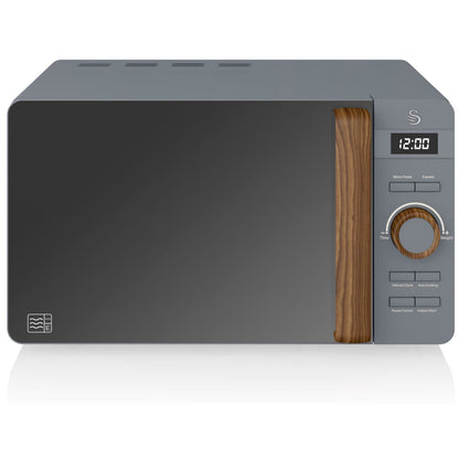 Swan Nordic Microondas Digital, 20l, 6 Niveles, Temporizador, Tirador Efecto Madera, Diseño, Sm22036gryneu, Gris 800w_0