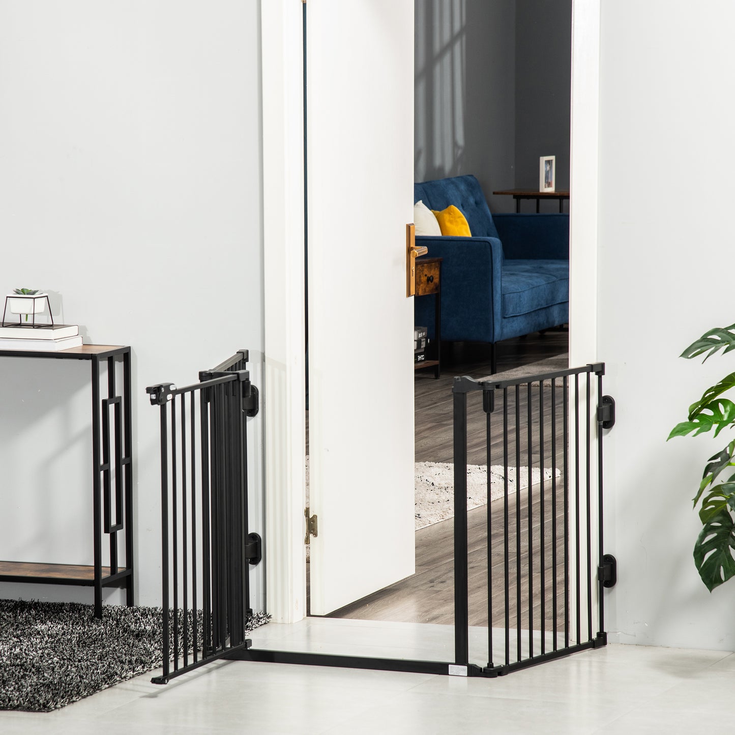 Pawhut Barrera De Seguridad Para Perros Plegable 202,5 Cm Con Auto Cierre Negro_3