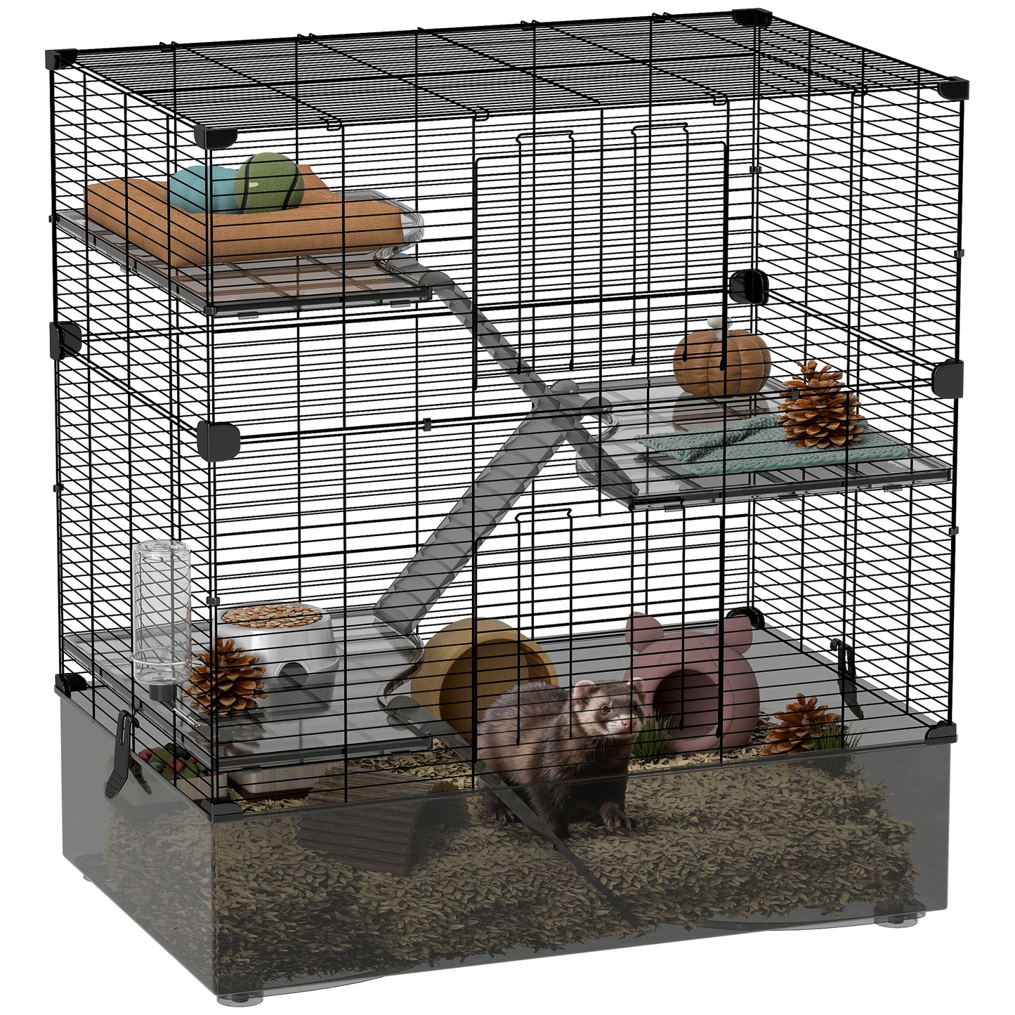 Pawhut Jaula Para Hurones De 4 Niveles Con Bandeja Inferior 73x47x80 Cm Negro_0