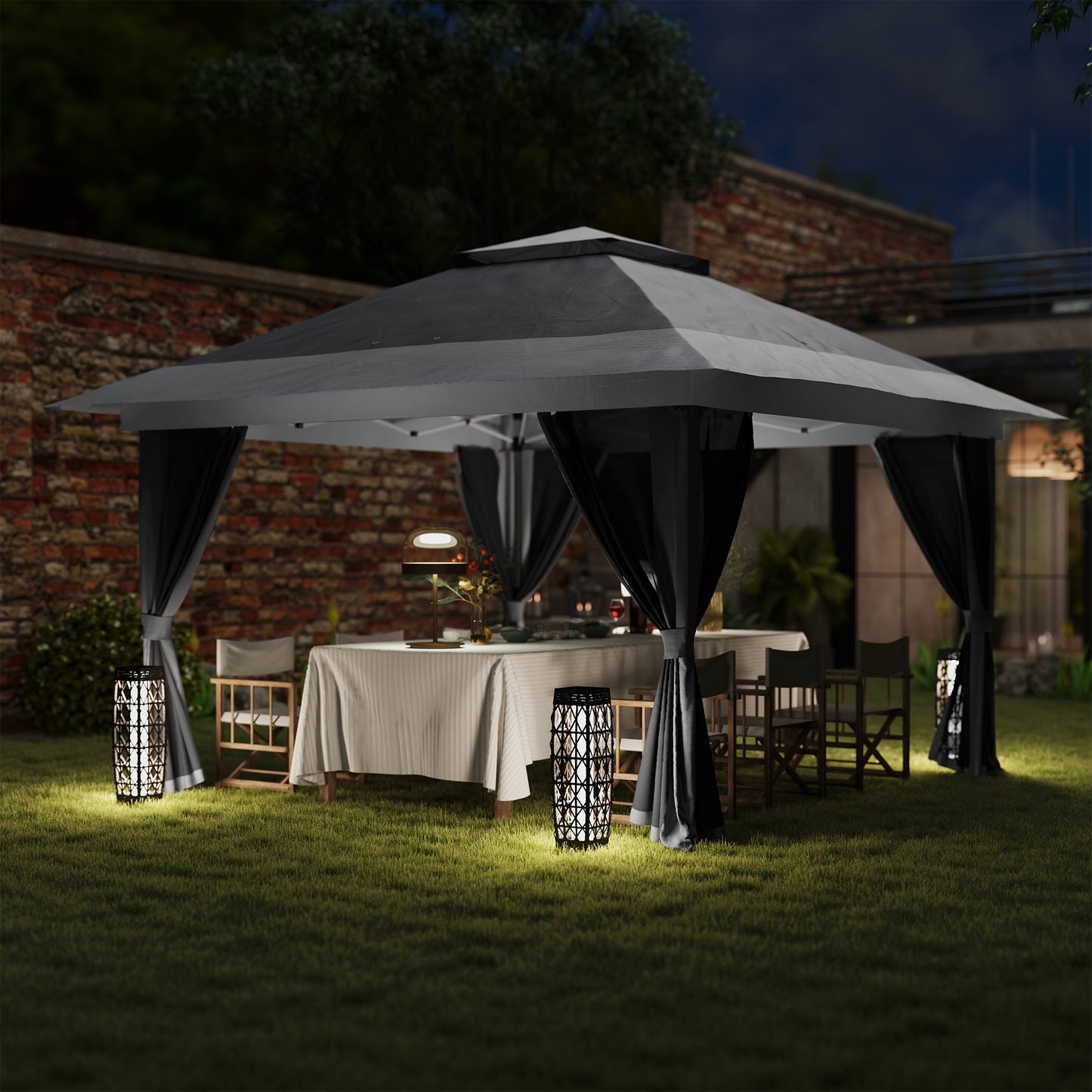 Outsunny Carpa Plegable 3,6x3,6 M Con 4 Paredes Laterales De Malla Anti-uv Gris_4