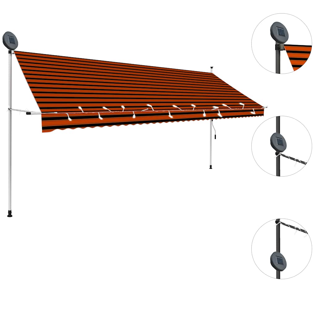 Toldo Manual Retráctil Con Led Naranja Y Marrón 400 Cm_3