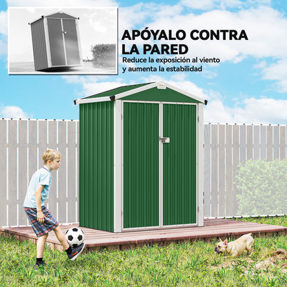 Outsunny Caseta De Jardín Exterior 1,1 M² 133x87x178 Cm Puertas Abatibles Verde_5