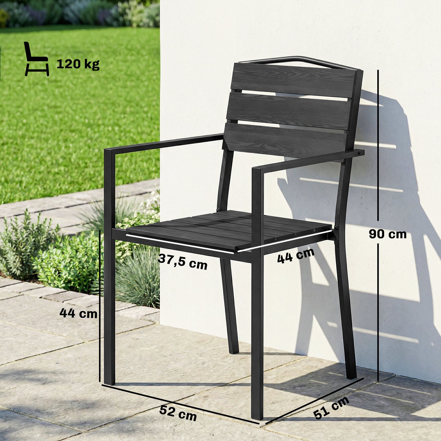 Outsunny Juego De 4 Sillas De Jardín Exterior Apilables 52x51x90 Cm Negro_2
