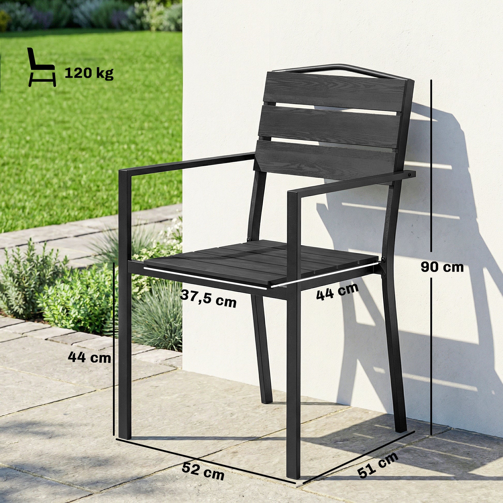 Outsunny Juego De 4 Sillas De Jardín Exterior Apilables 52x51x90 Cm Negro_2