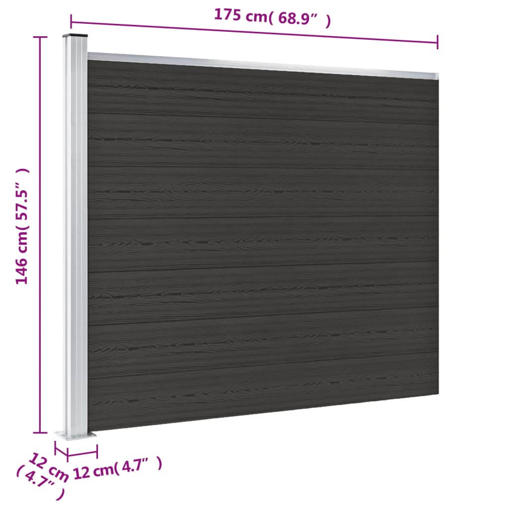Panel De Valla Wpc Negro 175x146 Cm / Vetonek_5