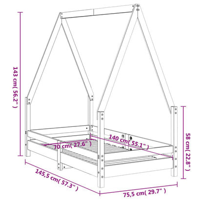 Vidaxl Estructura De Cama Para Niños Madera De Pino Negro 70x140 Cm_2