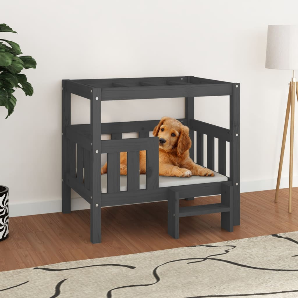 Vidaxl Cama Para Perros Madera Maciza De Pino Gris 75,5x63,5x70 Cm_1