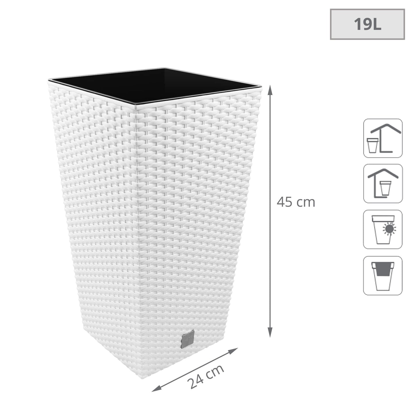 Maceta Alta Cuadrada 19 L Prosperplast Rato Square  De Plástico Con Depósito En Color Blanco, 45 (alto) X 24 (ancho) X 24 (profundo) Cms_1