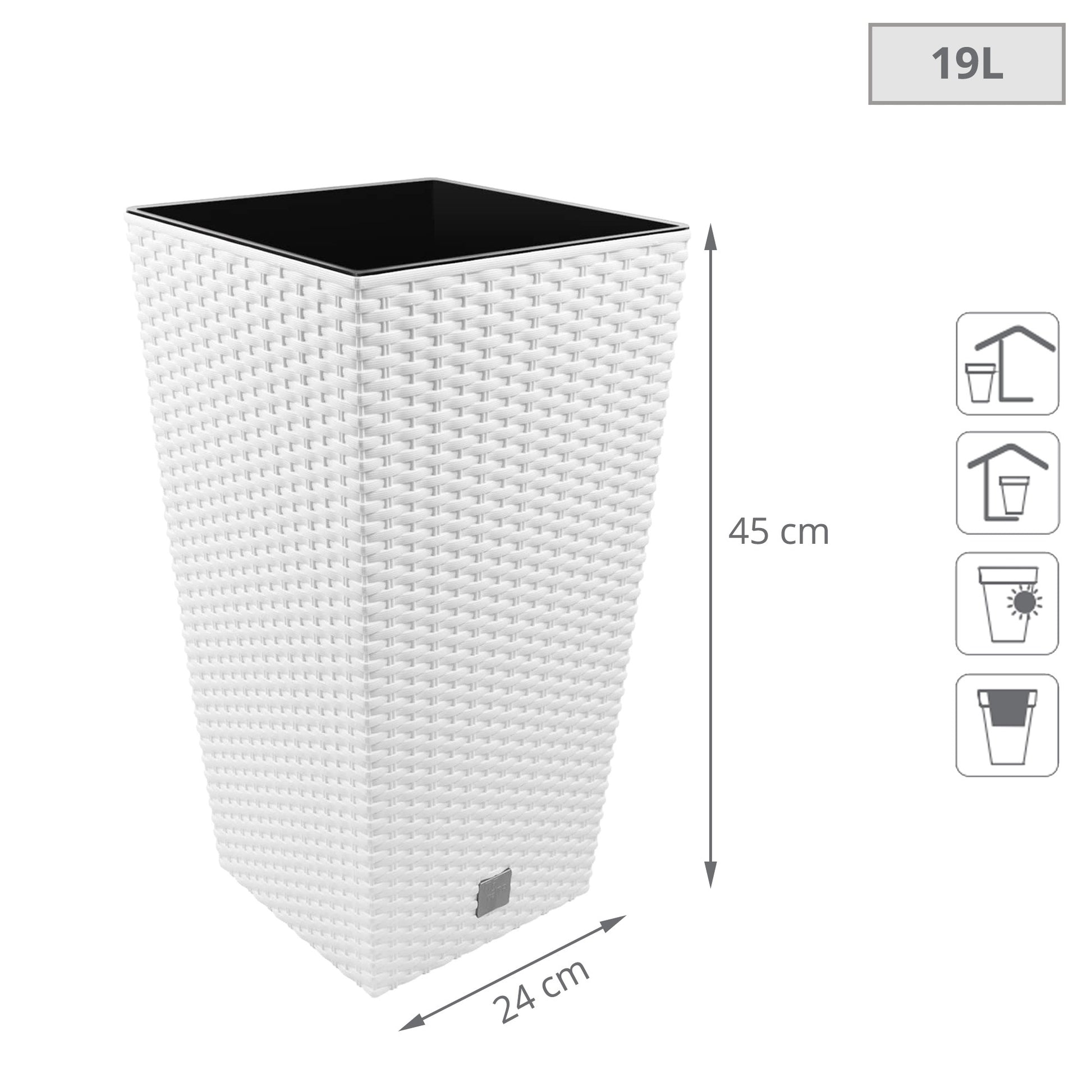 Maceta Alta Cuadrada 19 L Prosperplast Rato Square  De Plástico Con Depósito En Color Blanco, 45 (alto) X 24 (ancho) X 24 (profundo) Cms_1