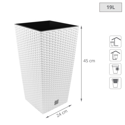 Maceta Alta Cuadrada 19 L Prosperplast Rato Square  De Plástico Con Depósito En Color Blanco, 45 (alto) X 24 (ancho) X 24 (profundo) Cms_1