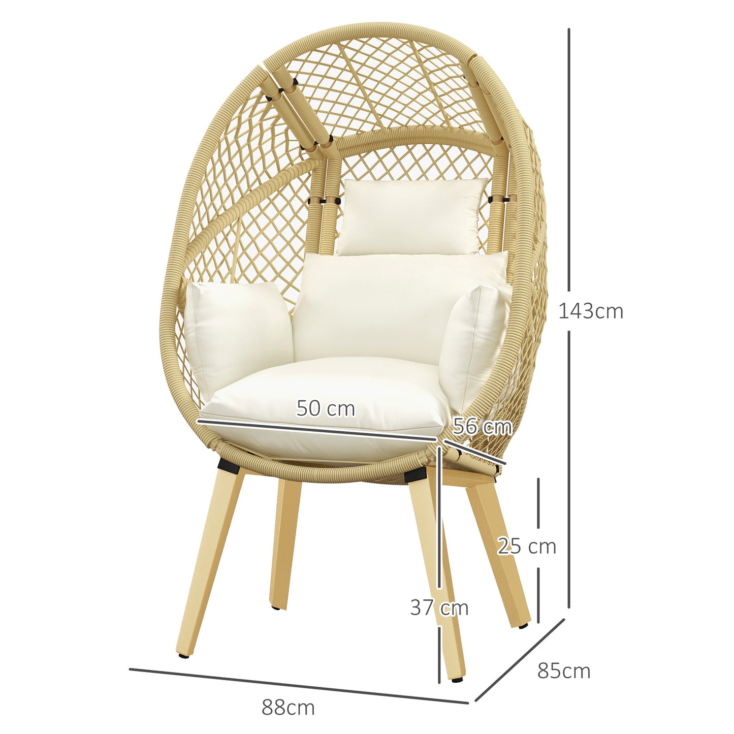 Outsunny Silla De Ratán En Forma De Huevo Con Reposacabezas 88x85x143cm Natural_2