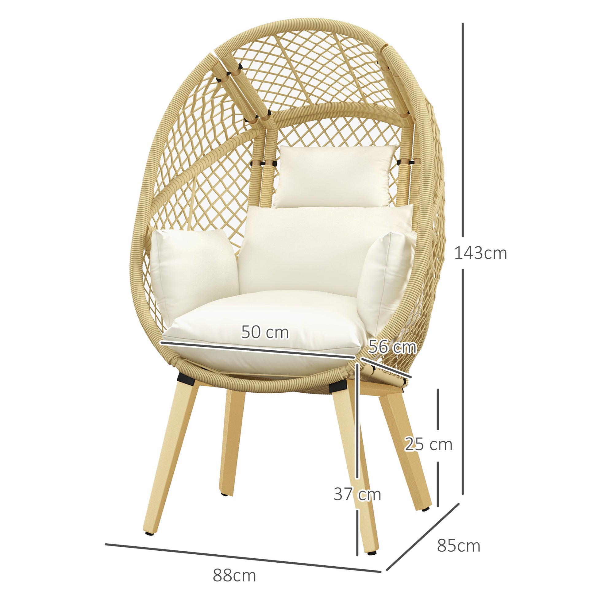 Outsunny Silla De Ratán En Forma De Huevo Con Reposacabezas 88x85x143cm Natural_2