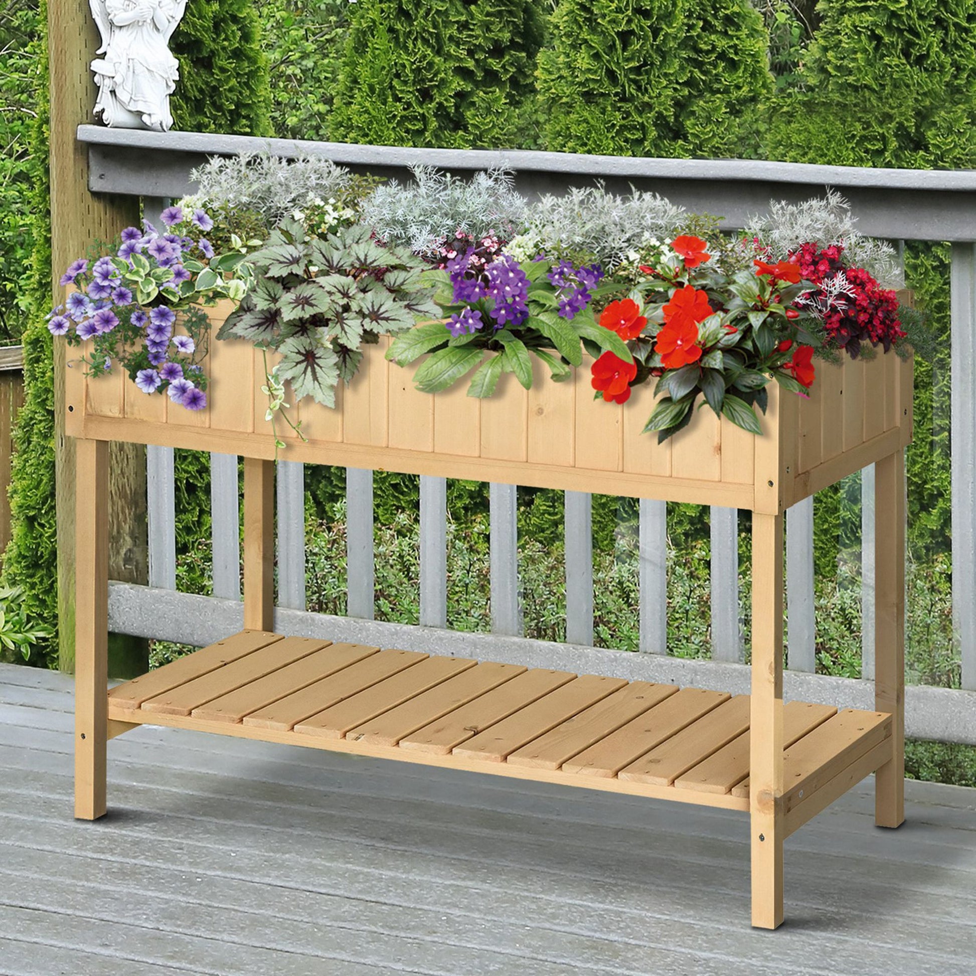 Outsunny Huerto Urbano Elevada De Madera Con Estante 120x60x81 Cm Natural_1