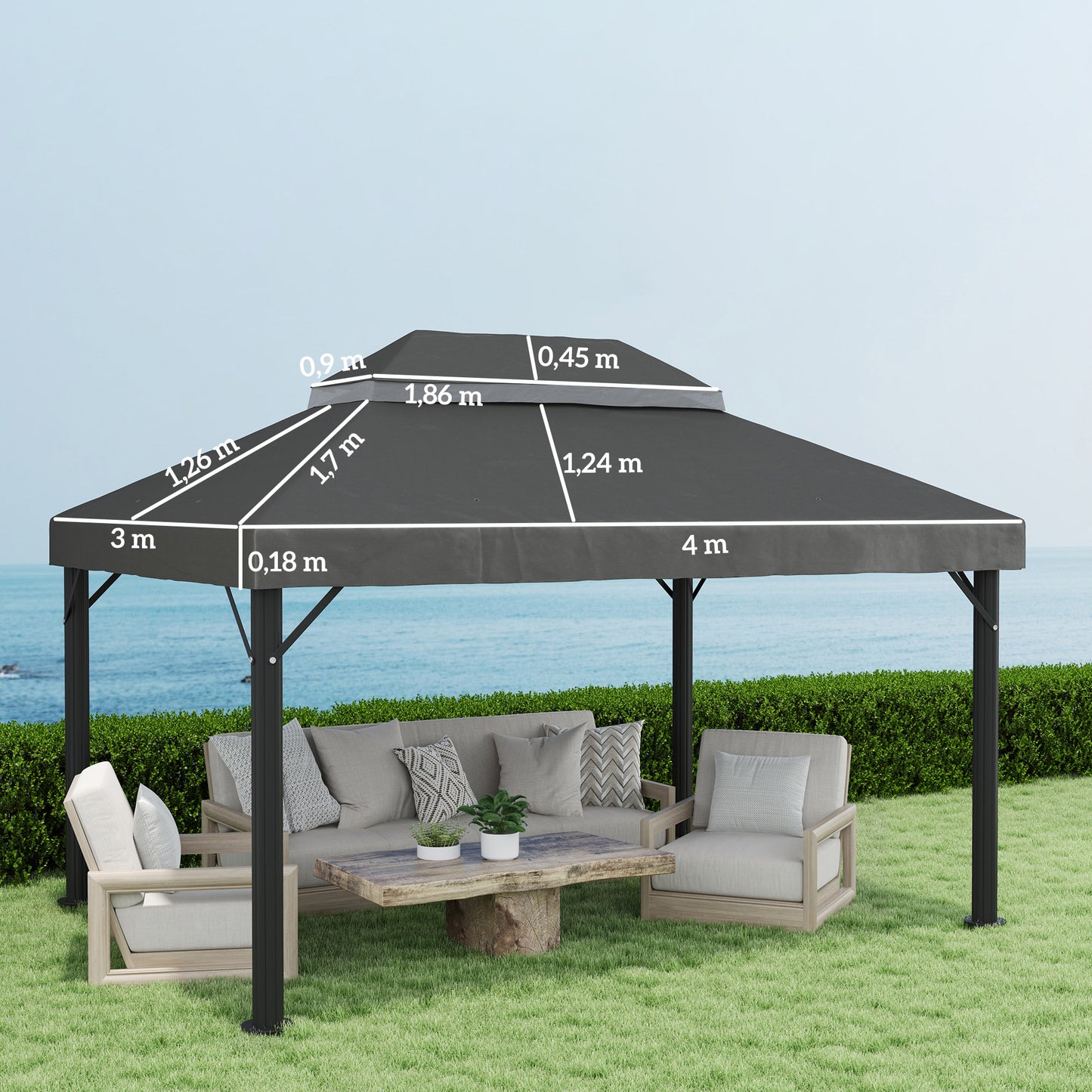 Outsunny Techo De Repuesto Para Cenador 4x3 M Con Techo Doble Anti-uv Gris_2
