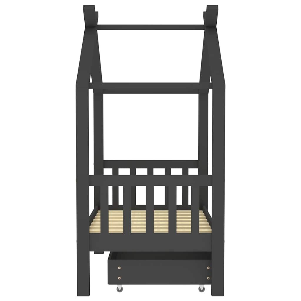 Vidaxl Estructura De Cama Infantil Y Cajón Madera Pino Gris 70x140cm_3