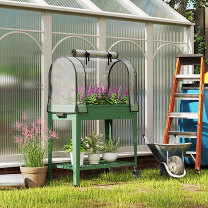 Outsunny Huerto Urbano Elevado Con Ruedas Y Cubierta 80x40x120 Cm Verde_1
