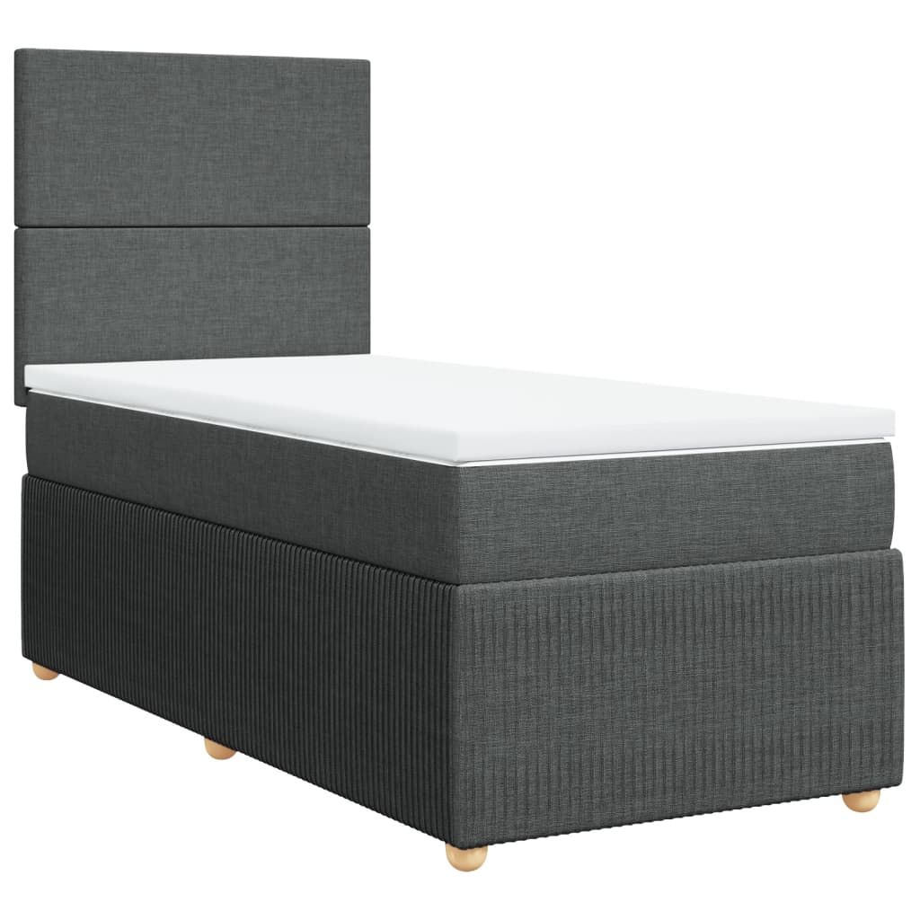 Cama Box Spring Con Colchón Tela Gris Oscuro 90x190 Cm / Vetonek_0