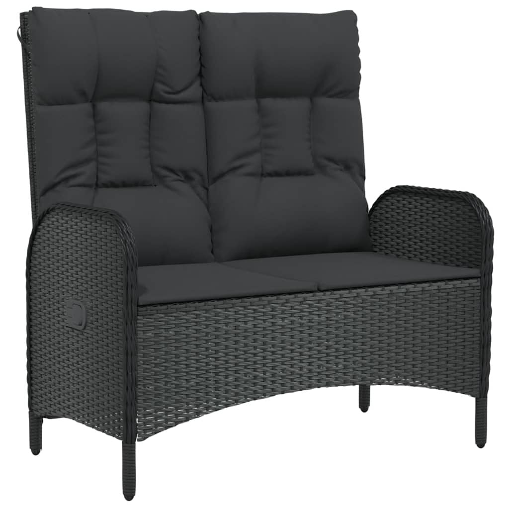 Vidaxl Banco De Jardín Reclinable Con Cojines Ratán Pe Negro 107 Cm_0