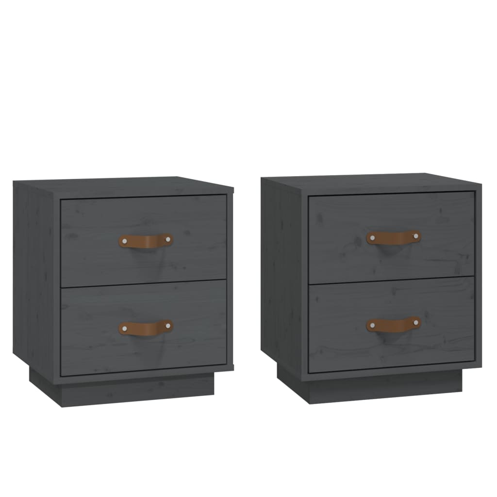 Mesitas De Noche 2 Uds Madera Maciza Pino Gris 40x34x45 Cm_0