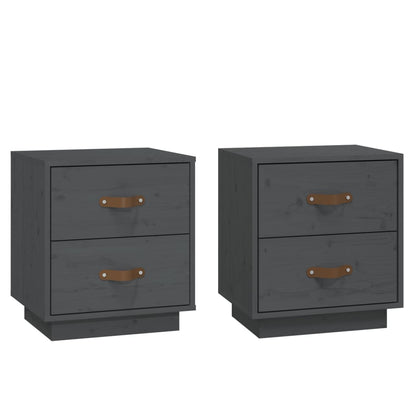 Mesitas De Noche 2 Uds Madera Maciza Pino Gris 40x34x45 Cm_0