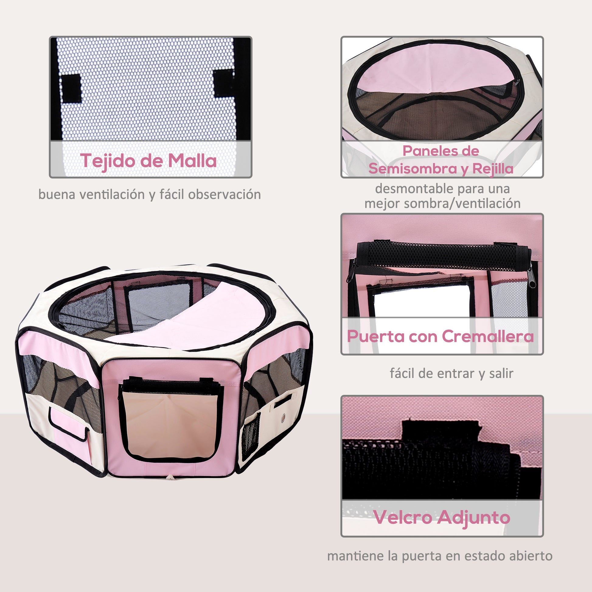Pawhut Parque Para Mascotas Plegable 90x90x41cm Impermeable De Tela Oxford Rosa_5