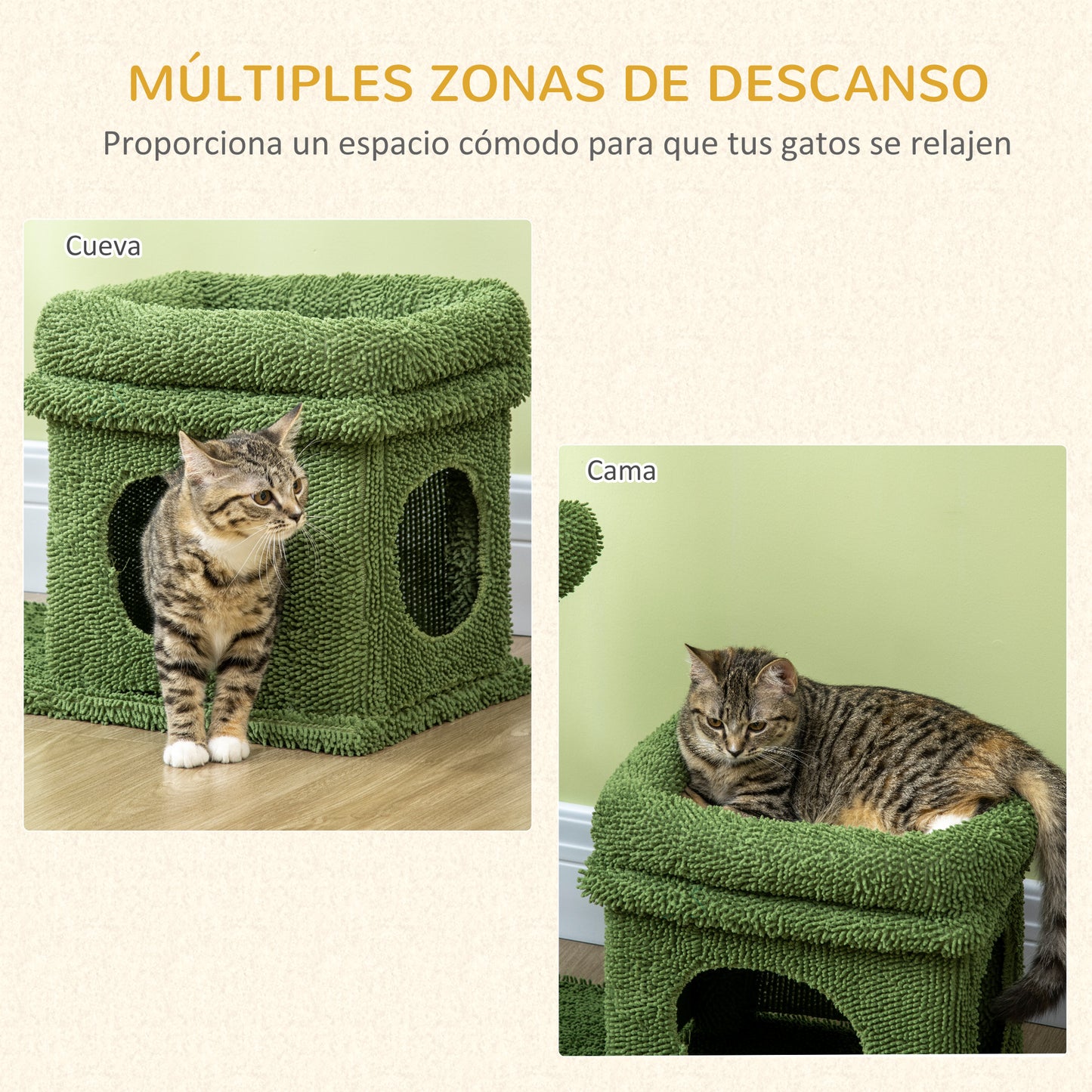Pawhut Árbol Rascador De Cactus Para Gatos Altura Con Cama Caseta Poste Bola_3