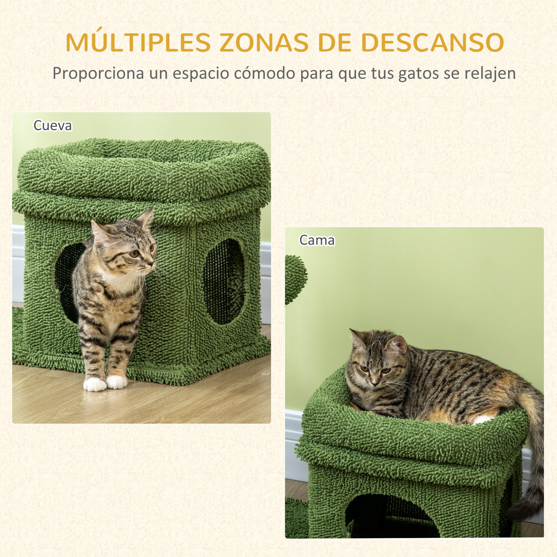 Pawhut Árbol Rascador De Cactus Para Gatos Altura Con Cama Caseta Poste Bola_3