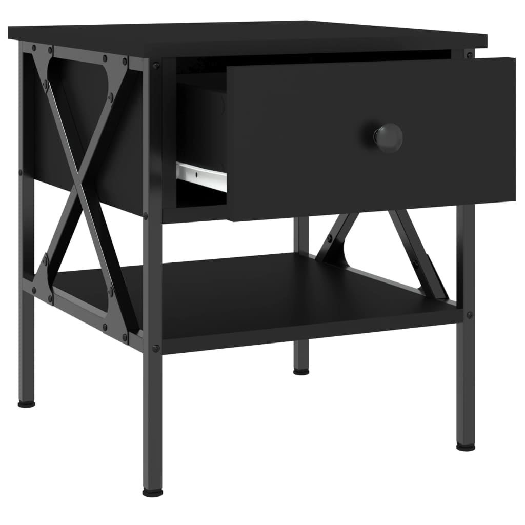 Mesita De Noche Madera De Ingeniería Negro 40x42x45 Cm_4
